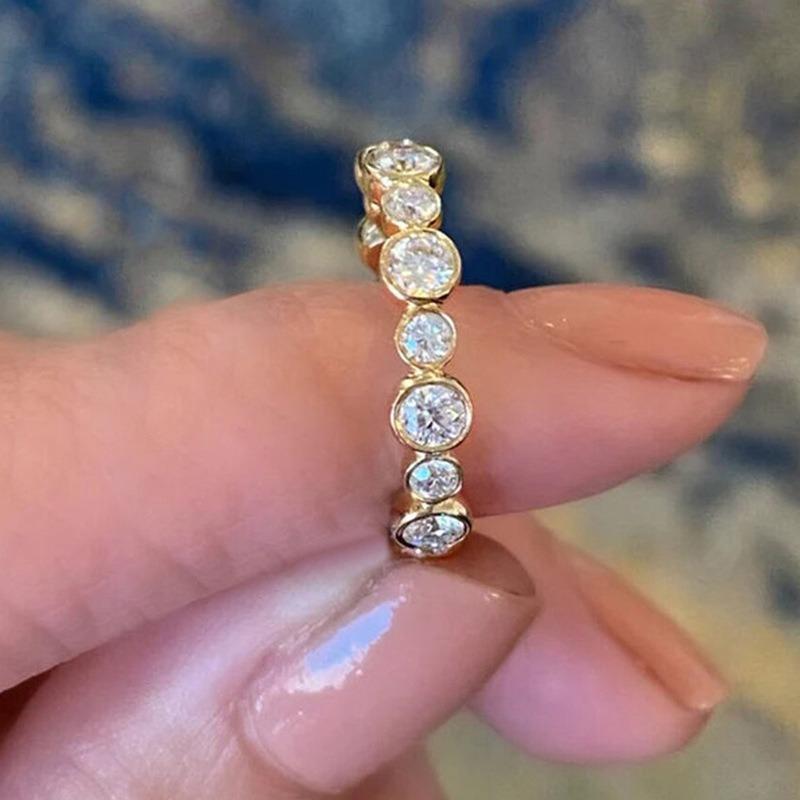 Trendy Round Cubic Zirconia Ring for Women copper Color/Gold Color Statement Female Accessories Daily Wear Luxury Zircon