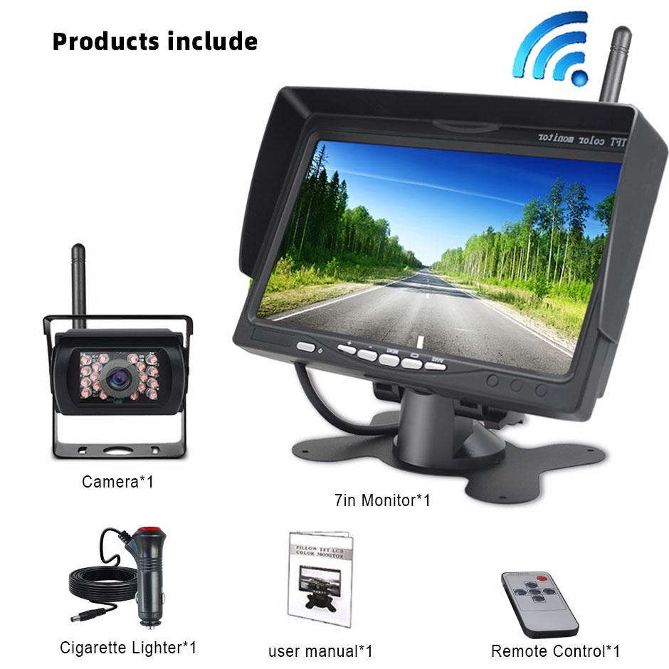 

Беспроводной 7-дюймовый автомобильный монитор с экраном, камера заднего вида для грузовика, автобуса, автофургона, кемпера, прицепа, экскаватора, изображение заднего вида 12 В-24 В дисплей