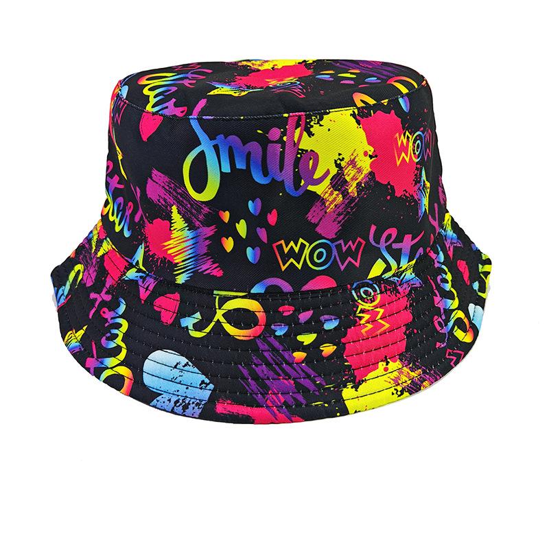 Retro Graffiti Double-Sided Bucket Hat for Men & Women - Versatile Outdoor Travel Sun Protection