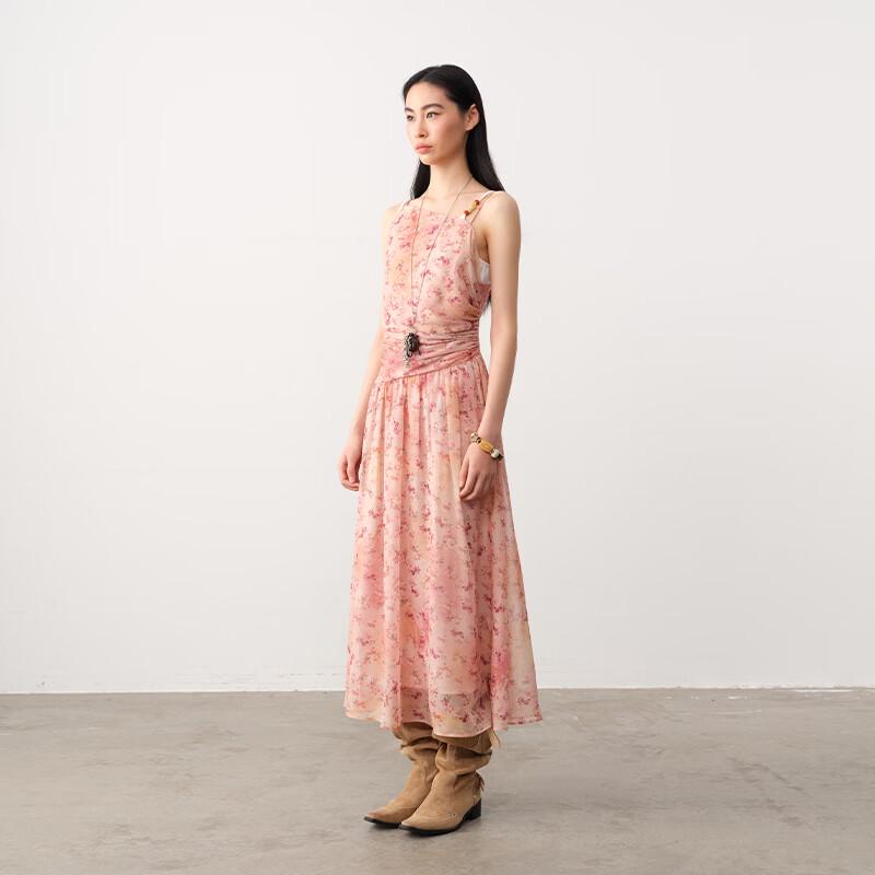 Tencel Floral Asymmetric Shoulder Midi Dress