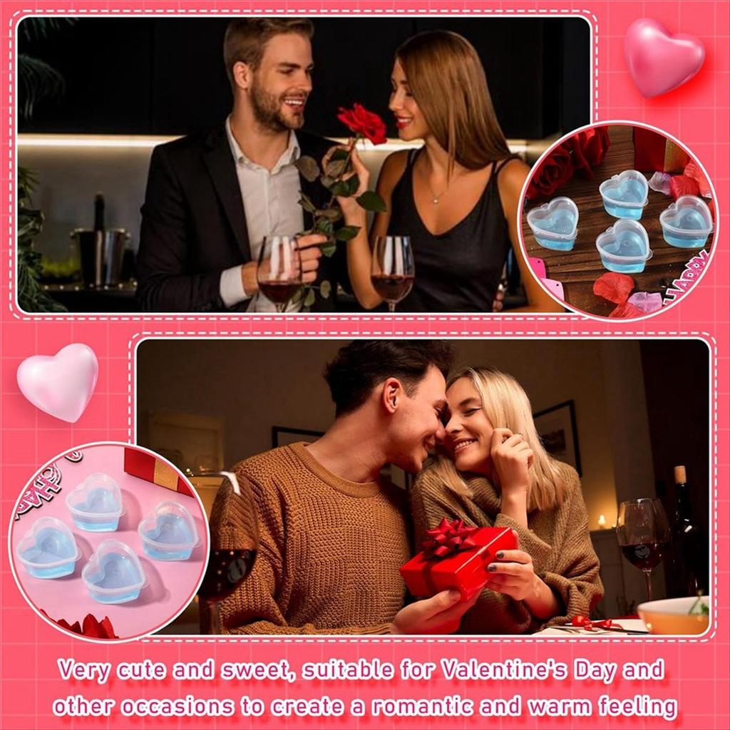 2025+ 100 Stück 2,4 oz Valentinstag Herzförmige Behälter Kunststoffbox mit Deckeln Wiederverwendbare Kleine Portionsbecher