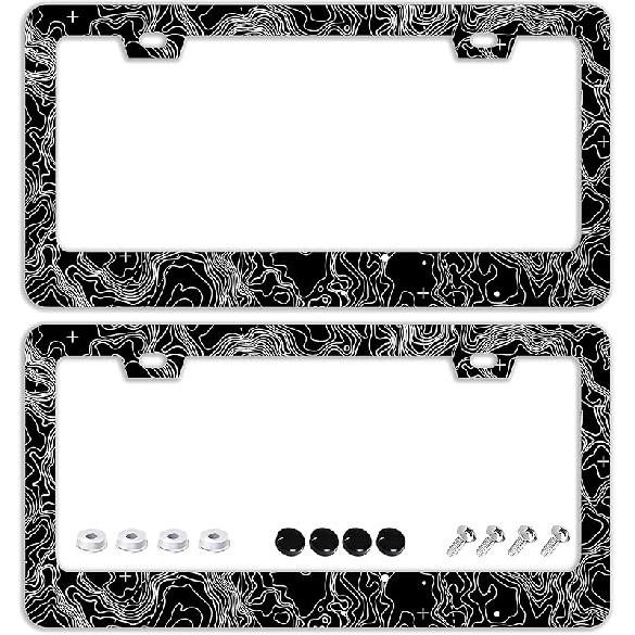 Mounta Cherry Blossom License Plate Frames - 2 Pcs Set 2 Holes Stainless Steel Metal Auto Car Accessories Decoration License Plate Frame Cover Size