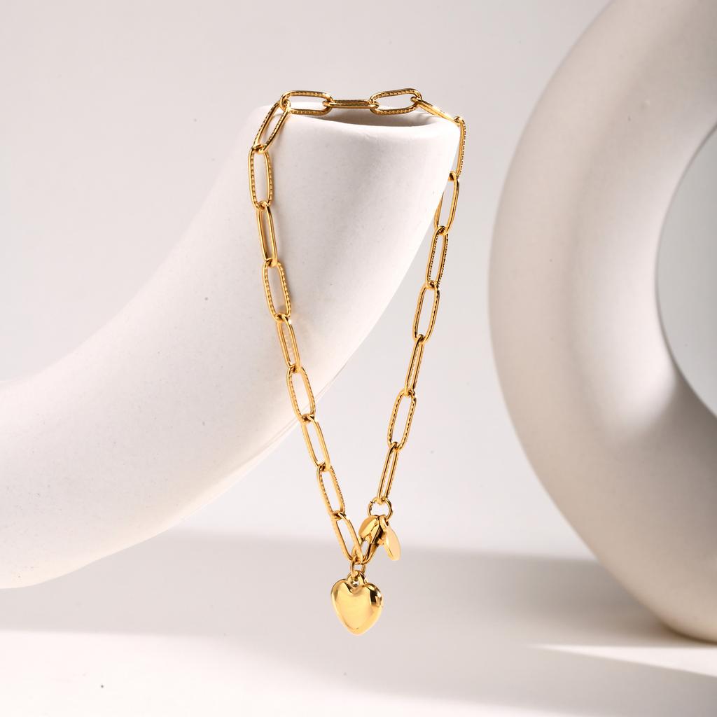 Classic Chain Stainless Steel Bracelets Trendy Cuban Rectangular Chain Heart-shaped Charm Bracelet Trendy Women's Gift Jewelry