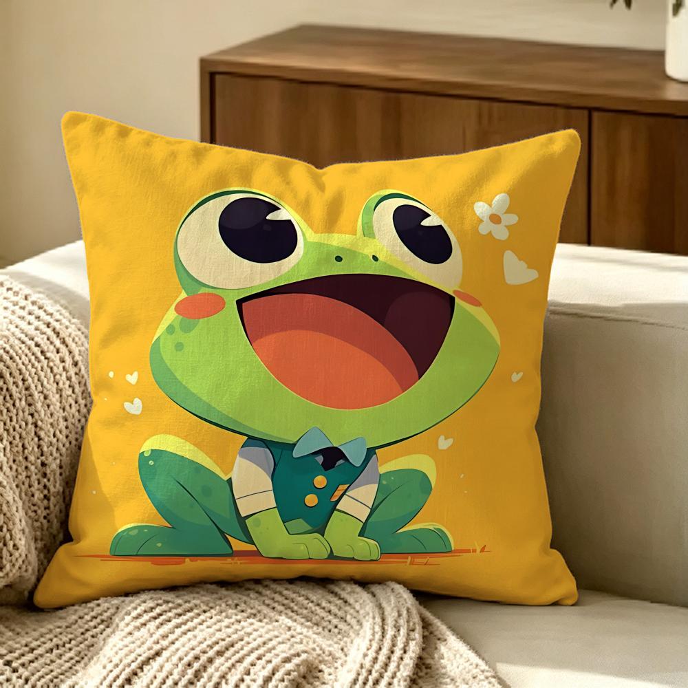 Cute Frog Cushion Cover Pillow Cover Nordic Minimalist Throw Doublesided Print Cushion Case For Sofa Bedroom Decor