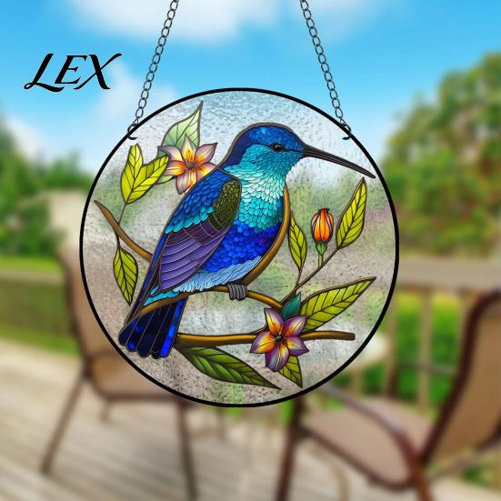Decorative Bird Ornament for Window Colorful Hummingbird Wall Hanging Decoration, Stained Acrylic Suncatcher Decor Decor, Pendant with Rope