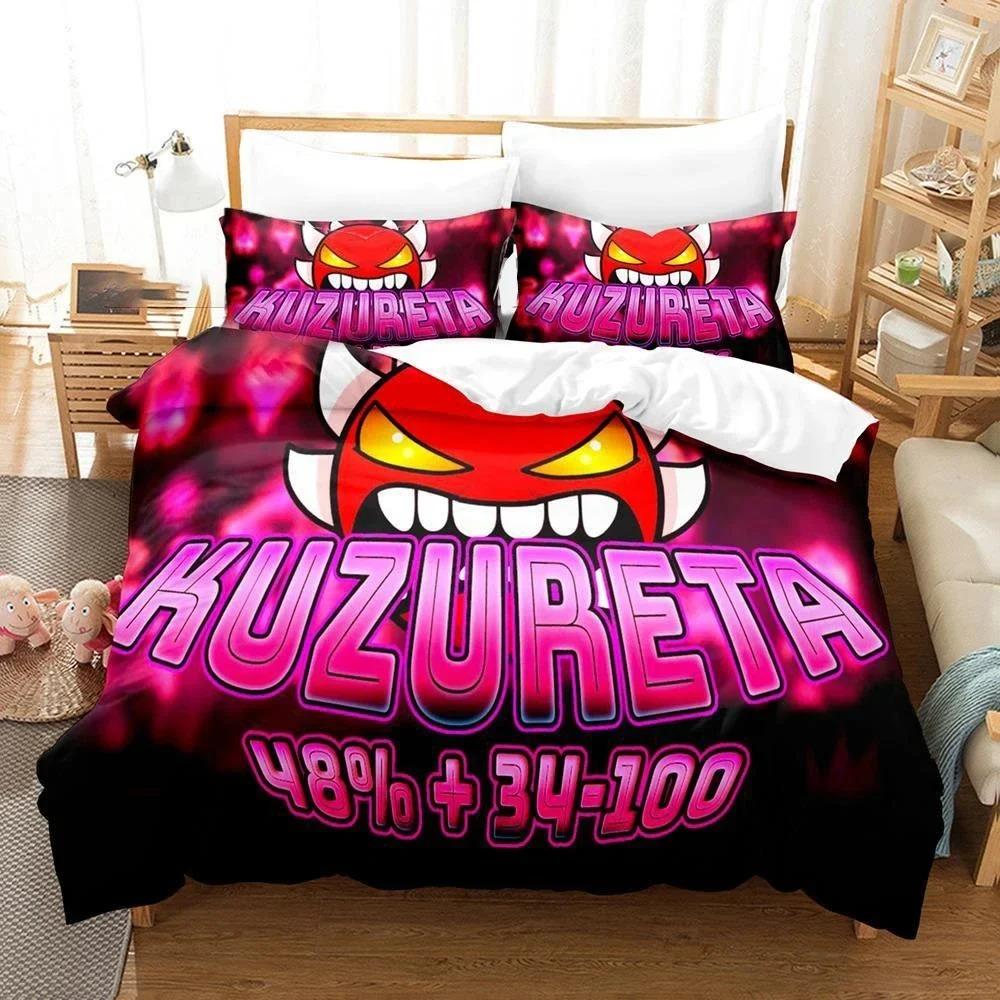 3D Spiel Geometry Dash Bettwäsche Set Bettbezug Steppdecke Bettset Quiltbezug Kissenbezug King Queen Twin Größe Jungen Mädchen Erwachsene