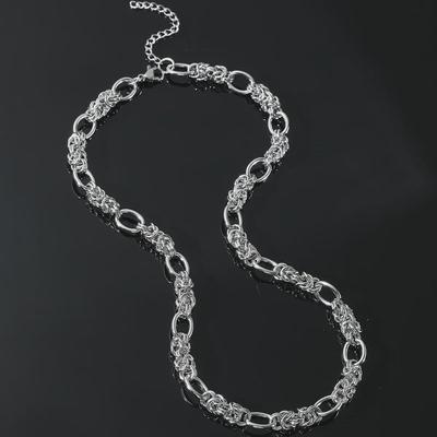 Men's Stainless Steel Multi-Ring Interlocking Necklace - European & American Hip-Hop Style