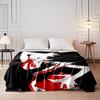 White and Red Figure Contrasted with Black Hands On a Solid Black Background. for All Seasons Blanket Lunch Break Throw Gift