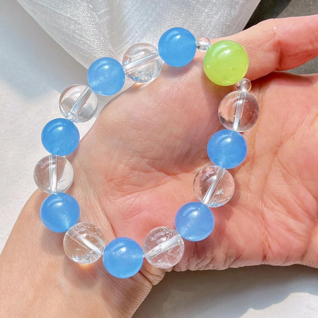 12Mm Vintage Blue Quartz Rock Natural White Crystal Design Bracelet Bracelet