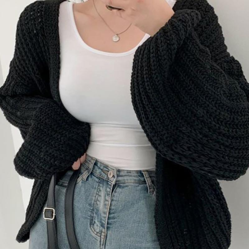 Cardigan pentru femei, pulover, palton casual, tricotat lejer, palton solid, mânecă felinar, palton dulce pentru femei, toamnă-iarnă 2024