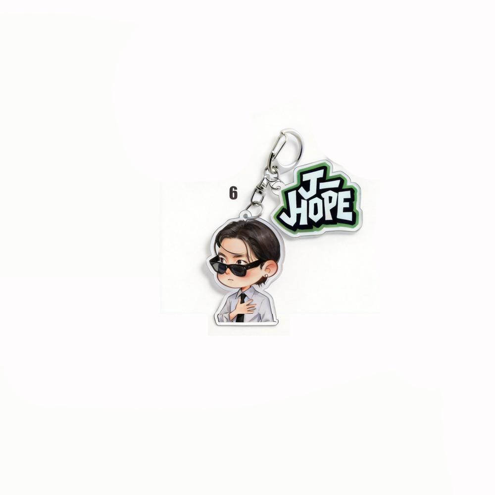 7 Stück BTS Niedliches Cartoon Anzug Doppel-Anhänger Schlüsselanhänger, Bangtan Boys Cartoon Figur mit Namensschild Schlüsselanhänger, Kpop ARMY Fans Tasche Anhänger