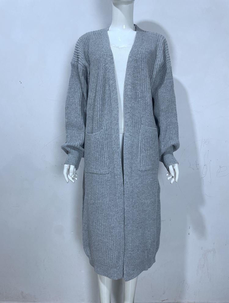Women Knitted Cardigan Loose Fit Large Pockets European American Style Autumn Winter Fashion Cross Border Trade