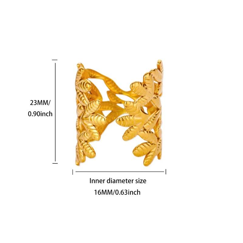 K gold-plated stainless steel ring women's personality simple niche leaf ring trendy jewelry