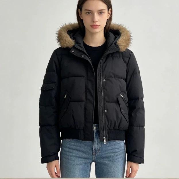 Winter new women's fashion big fur collar down cotton clothes foreign look thin warm cotton coat