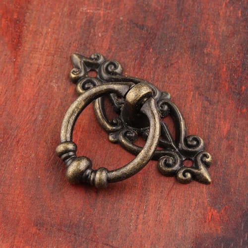 CUTOOP 4-Piece Antique Brass Handles, Round Handles for Kitchen Cabinets, Wardrobes, Drawers, Chinese Furniture, Retro Style Pull Rings, Antique Bronz