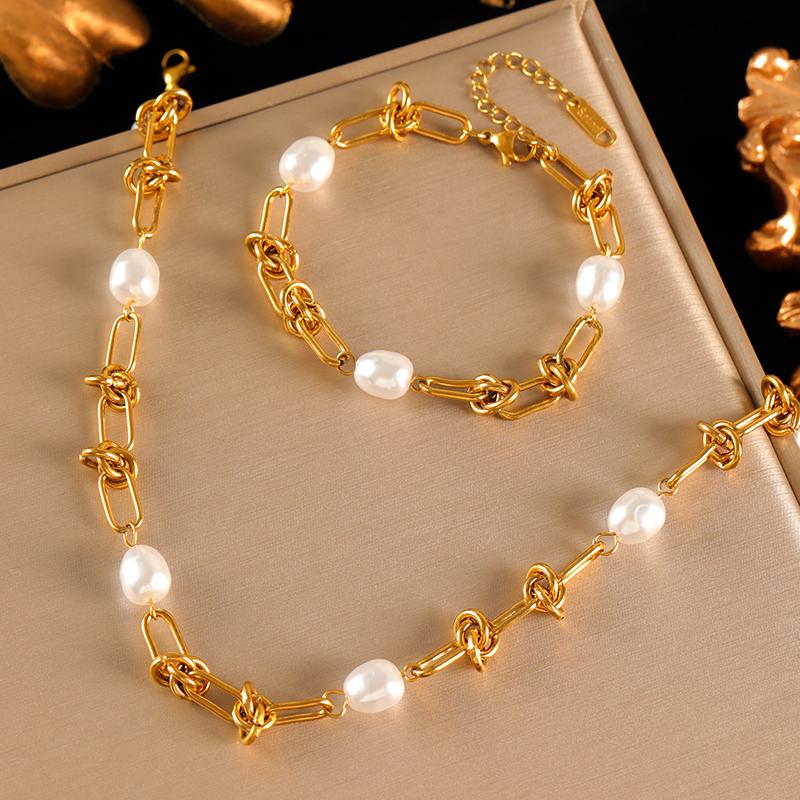 

EILIECK 316L Stainless Steel Metal Colored Zircon Chain Necklace Bracelet Set For Women Fashion Statement Waterproof Jewelry