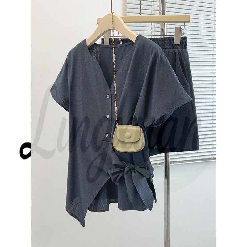 

Korean-Style Chic Tie-Up Waist Short-Sleeve Women s Shirt - Light Luxury, Age-Reducing Fashion Top 4XL сапфир синий