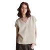 Exclusive for V-neck tops for women's front short and rear long solid color pure linen versatile short sleeves t