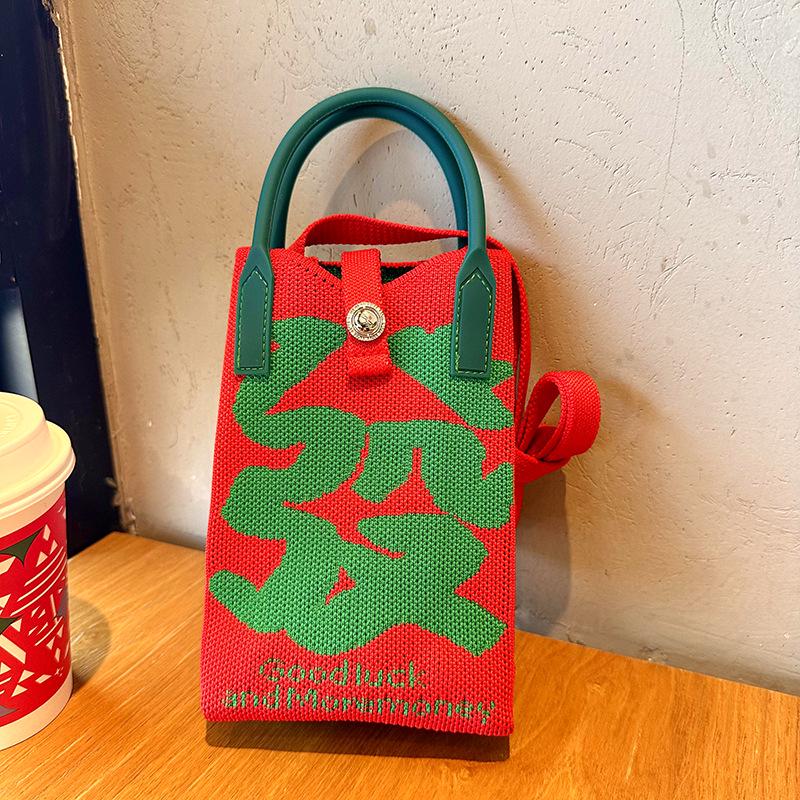 Red Auspicious Knitted Women's Tote Bag: Versatile Large Capacity Wedding Favor Series