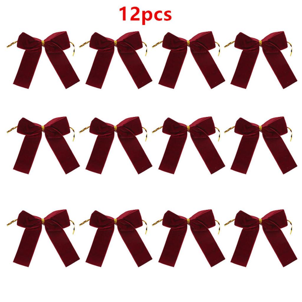 12pcs Small Velvet Bow Christmas Tree Decoration Xmas Bowknot Party Family Wedding Decor Gift Ribbon DIY Hanging Ornament
