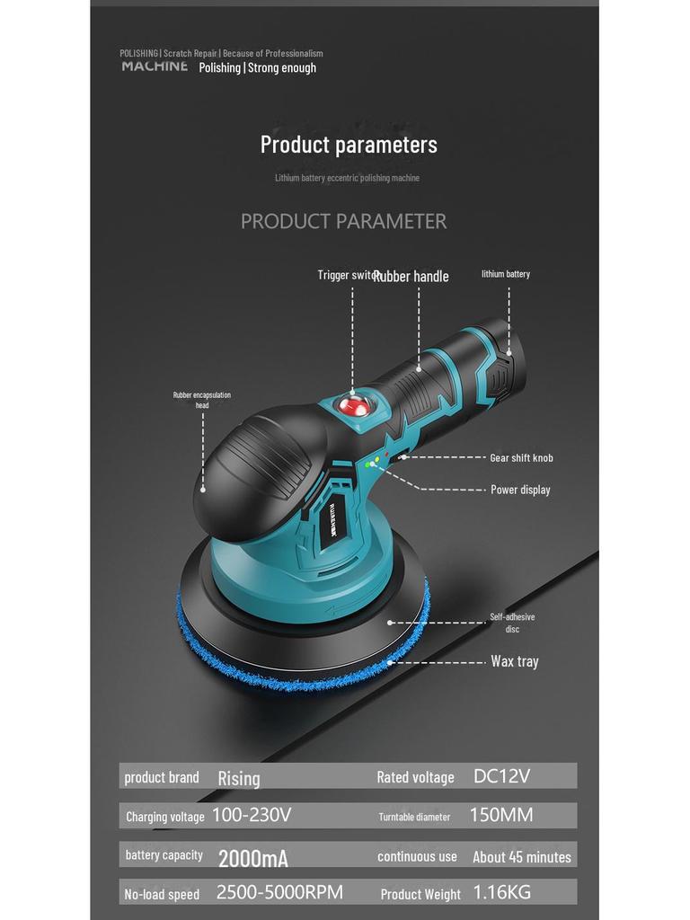 Anpassbare kabellose Wachs- und Poliermaschine – Betrieb mit Lithiumbatterie