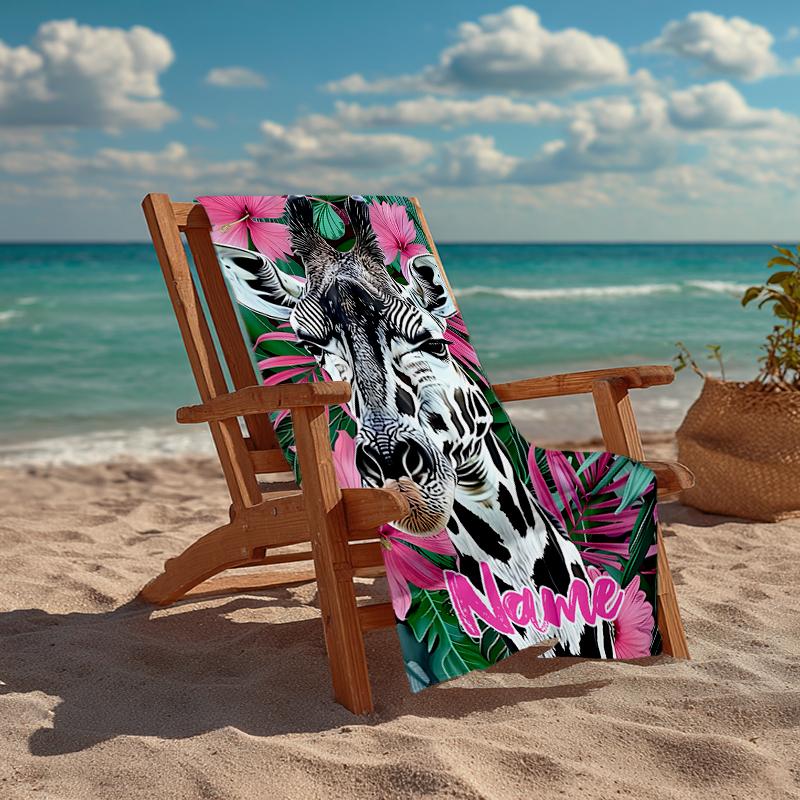 Custom Name Ultra-Soft Beach Towel with Giraffe Theme,Ideal for Pool - Camping, Diving - Perfect Travel Essential, Vibrant Beach Towel.