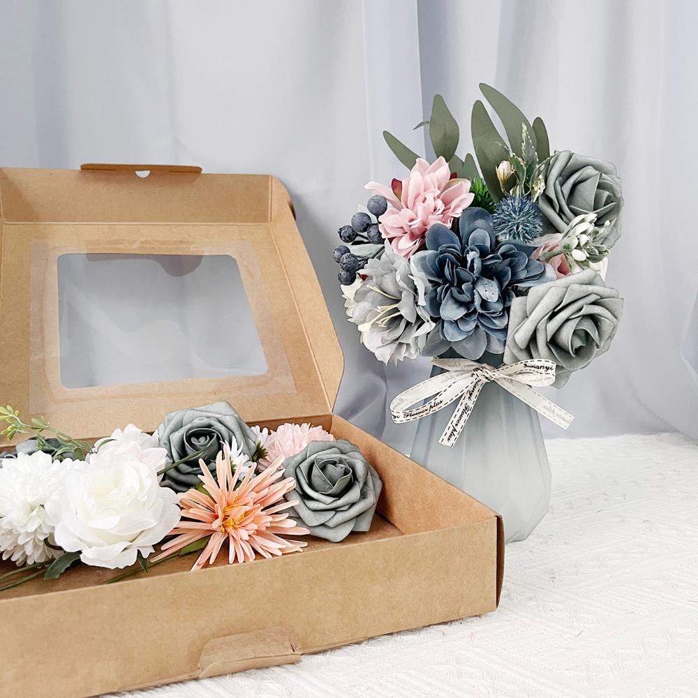 Faux Flowers Combo Artificial Flowers Box Set DIY Bouquets for Wedding Flowers with Leaves and Stems Handmade Floral Arrangements Bridal Home Decor
