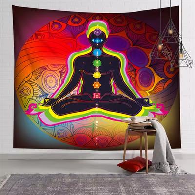 Indian Buddha Statue Yoga Meditation 7 Chakra Tapestry Wall Hanging Mandala Bohemia Wall Tapestry Psychedelic Background Cloth