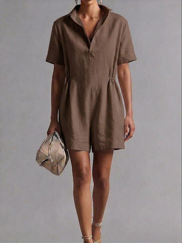 Cross-border European and American casual onesie shorts women's 2026 new short-sleeved waist loose and thin cotton and linen casual wide legs