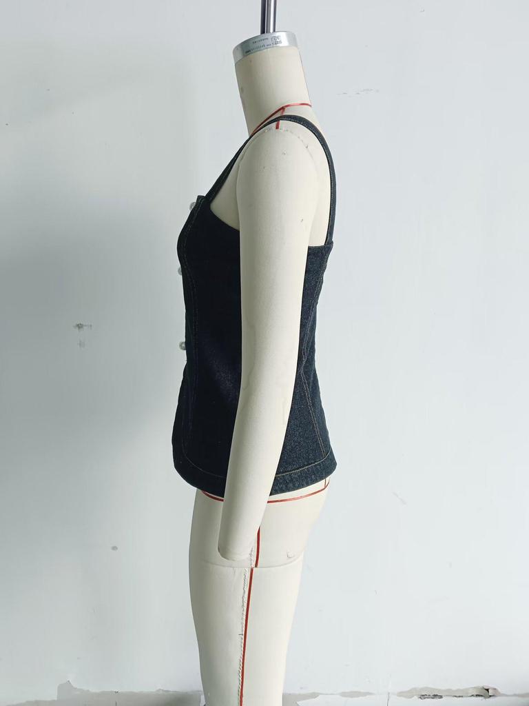 Damen Sommer 2026 Europäische & Amerikanische Mode Sexy Enganliegendes Jeans-Trägertop