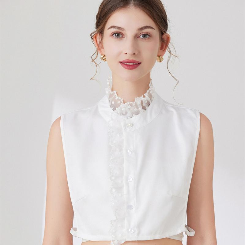 Lace Yarn Stand Up Collar For Sweater Blouse Shirt Decorative Fake Collar Ruffled Detachable Layering Neckwear Top False Collar