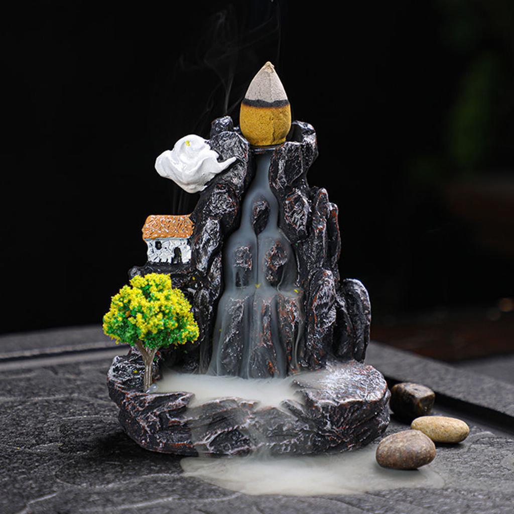 Resin Backflow Incense Home Ornament Mountains River Waterfall Reflux Incense Burners Fountain Backflow Aroma Incense Holder 7