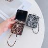 For Samsung Z Flip7 ZFlip6 Fashion Leopard Print Fold Phone Case for Galaxy Z Flip 3 4 5 6 7 Flip7 FE Wrist Strap Leather Cover