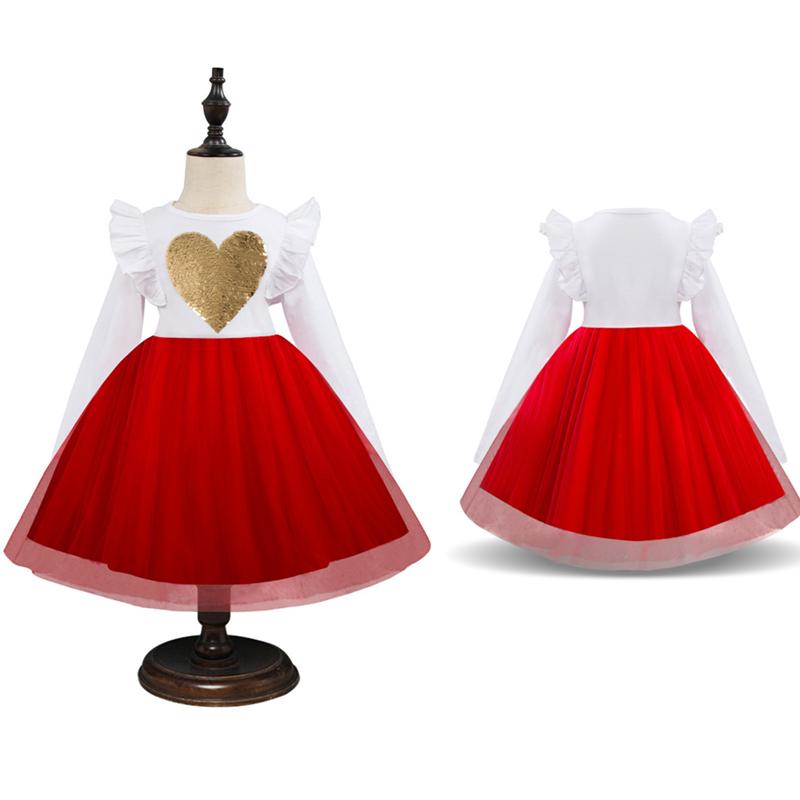 

Тюлевые платья с длинными рукавами для девочек, платье с сердечками и блестками для девочек, детские костюмы на день рождения