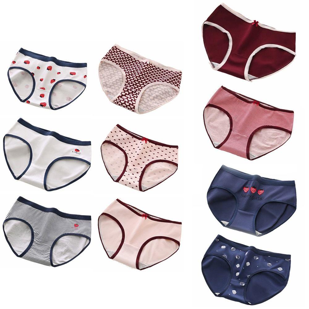 5PCS Bowknot Strawberry Briefs Stripes Women Underwear Elastic Love Heart Panties  Girls
