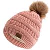 New Anti-Static Beanie Hat Satin Lined Faux Fur Pom Pom Beanies Hat For Woman Winter Warm Knit Hats