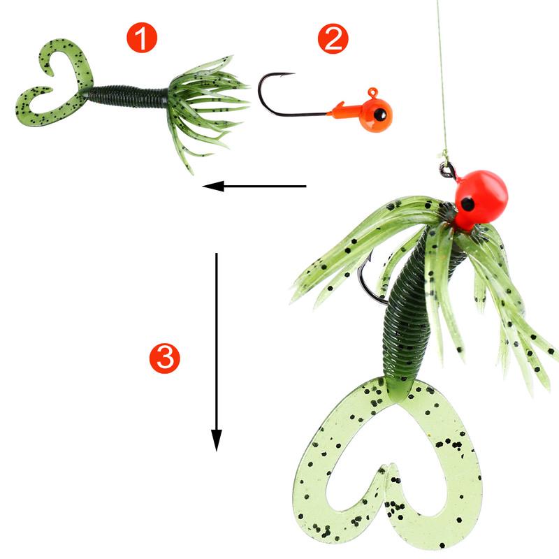Soft Fishing Lure with Fishing Hook Set Worm Bait Jig Hook with Free Box for Saltwater Freshwater