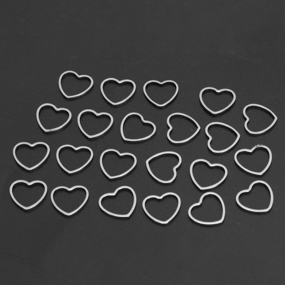 

30pcs Silver Hollow Heart‑Shaped Pendants Stainless Steel Open Frame Pendants Small Size