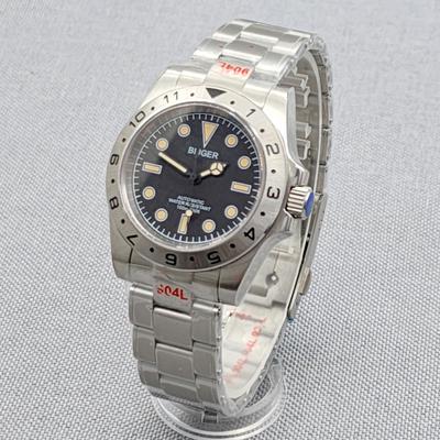 40mm Sabit Daire 1-12 Ekran Safir Cam Paslanmaz Çelik Çift Basma Düğmesi Kayışı Japon Nh35 Hareketi Otomatik Saat