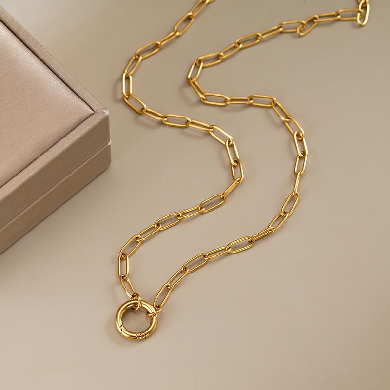 Xiaomi Huitan Women Stainless Steel Pendant Necklace Paperclip Chain Minimalist Circle Clasp for Dainty Daily Stackable Jewelry Gift