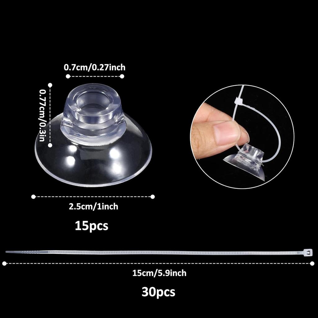 15pcs Clear Silicone Suction Cups for Aquariums with Zip Ties Aquarium Suction Cups for Tubing Fish Tank Plant Holder Binding Fish Tank Rubber