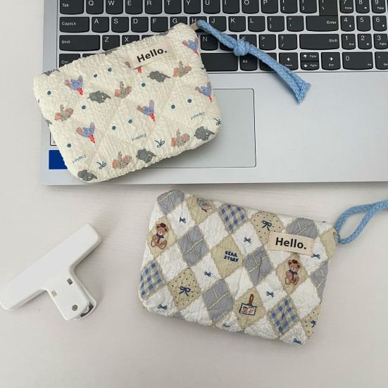 Prošívaná bavlněná peněženka na mince s květinovým vzorem Roztomilé mini pouzdro na digitální fotoaparát se zipem pro ženy a dívky Malý cestovní organizér na kosmetiku a toaletní potřeby