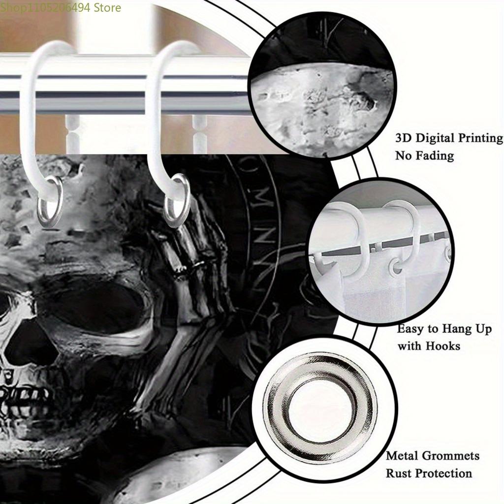 1pc Gothic Skull & Hand Design Shower Curtain - Extra Wide Polyester Bathroom Decor with Digital Print, Machine Washable, Blac