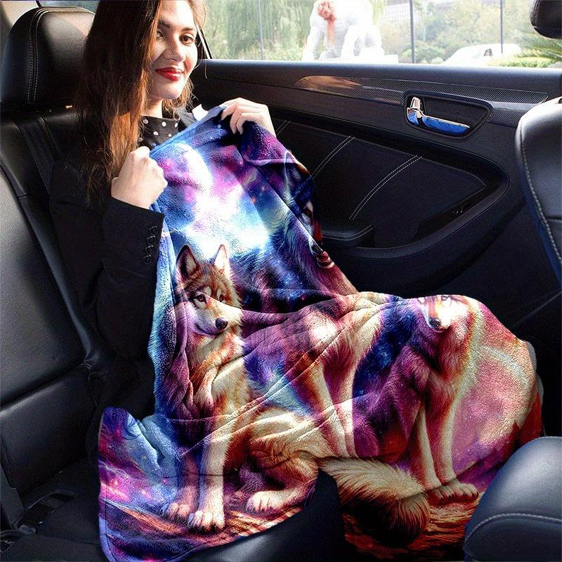 1pc Wolf Printing Lightweight Flannel Blanket, Comfortable and Warm Blanket, for Camping Sofa Bed and Couch Office, Gift