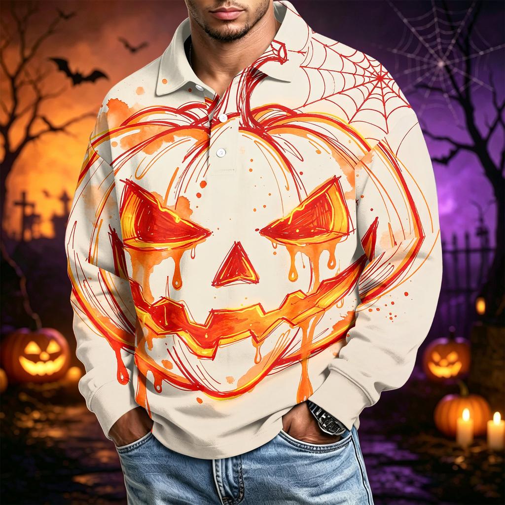 Men's Halloween Printed Long Sleeve Casual Shirt for Festive Occasions
