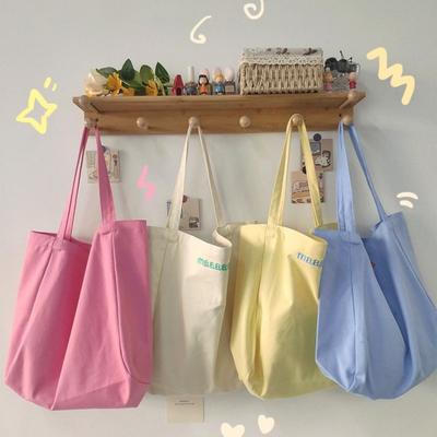 Maaas Candy Color Alphabet Shoulder Hand-held Canvas Bag Student Class Bag Simple Eco-friendly Shopping Bag