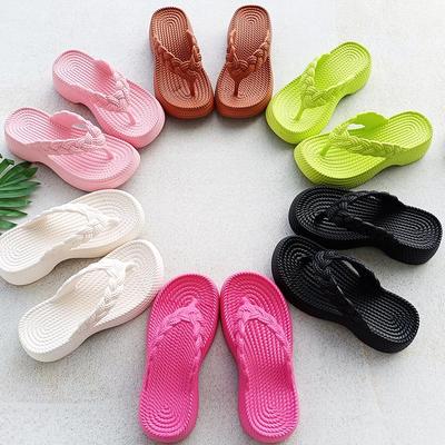 Women's EVA Wedge Heel Flip-Flops with Hemp Rope, Thick Sole, Casual Beach Style