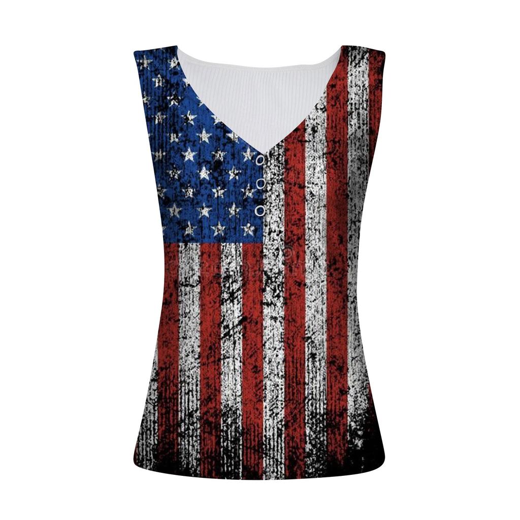 Women's Summer Fashion Independence Day Print Pattern Buttons Tank Top