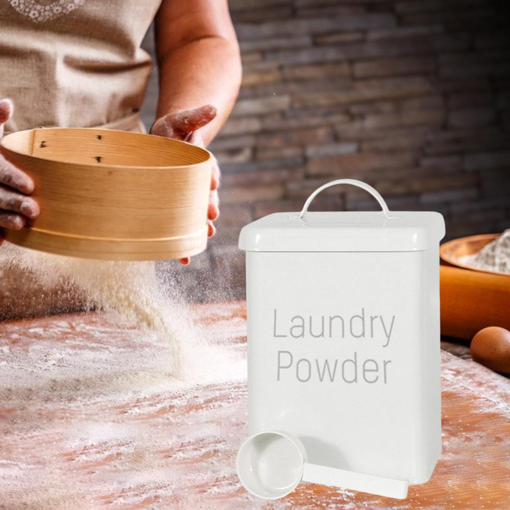 5L Storage Bucket with Scoop Household Airtight Lid Multipurpose for Laundry Detergent Powder Cat Food Dog Food Holder белый