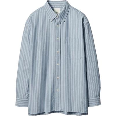 Striped Loose Fit Logo Embroidered Long Sleeve Shirt Men Shirts 488798-68